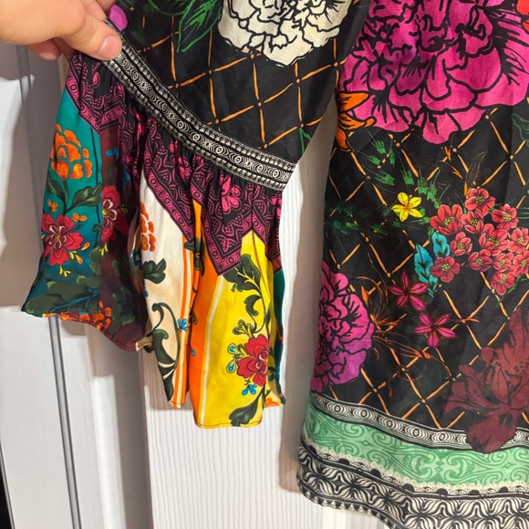 Alice+Olivia Silk Cotton Ruffle Sleeve Floral Collared Colourful Button Down Top - Picture 10 of 14